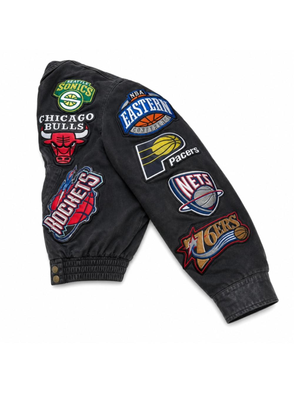 Vintage Jeff Hamilton NBA Patch Leather Bomber Jacket XL Rare Y2K Streetwear - Picture 12 of 16
